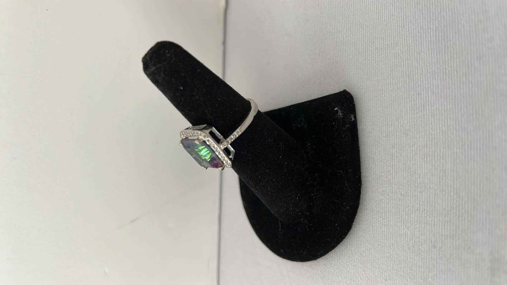 Photo 2 of 925 STERLING SILVER MYSTIC TOPAZ & SAPPHIRE CORUNDUM RING-GGA CERTIFIED-APPROX. SIZE 6.5    RN034343