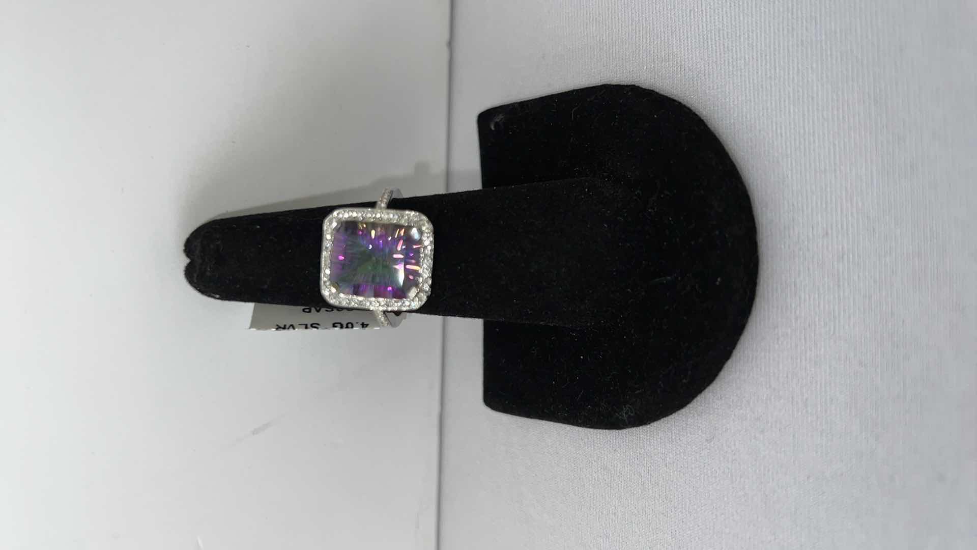 Photo 5 of 925 STERLING SILVER MYSTIC TOPAZ & SAPPHIRE CORUNDUM RING-GGA CERTIFIED-APPROX. SIZE 6.5    RN034343