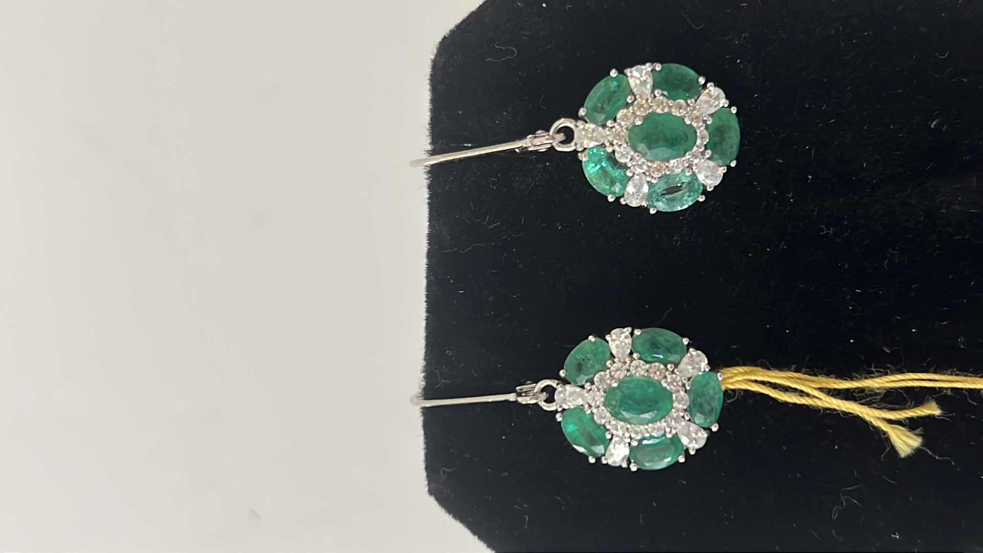 Photo 2 of 925 STERLING SILVER EMERALD BERYL & ZIRCON EARRINGS-GGA CERTIFIED    ER007112