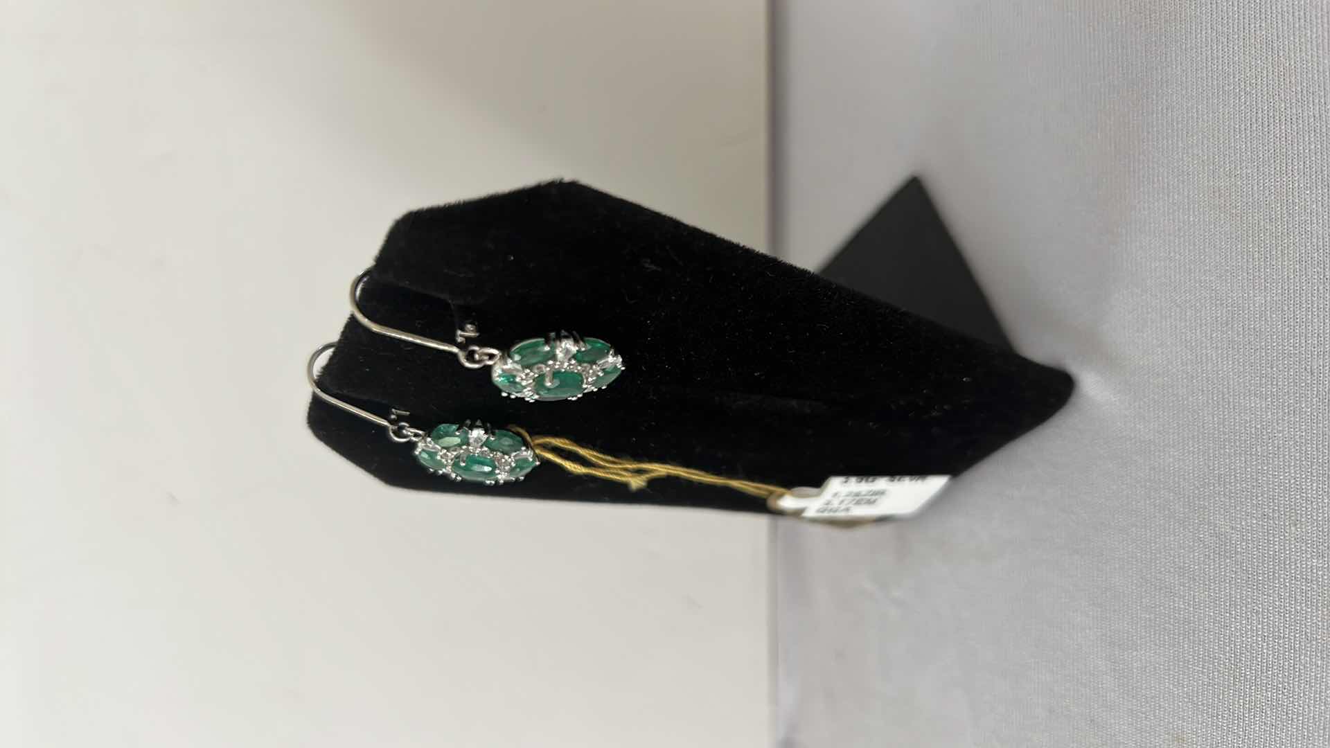 Photo 3 of 925 STERLING SILVER EMERALD BERYL & ZIRCON EARRINGS-GGA CERTIFIED    ER007112