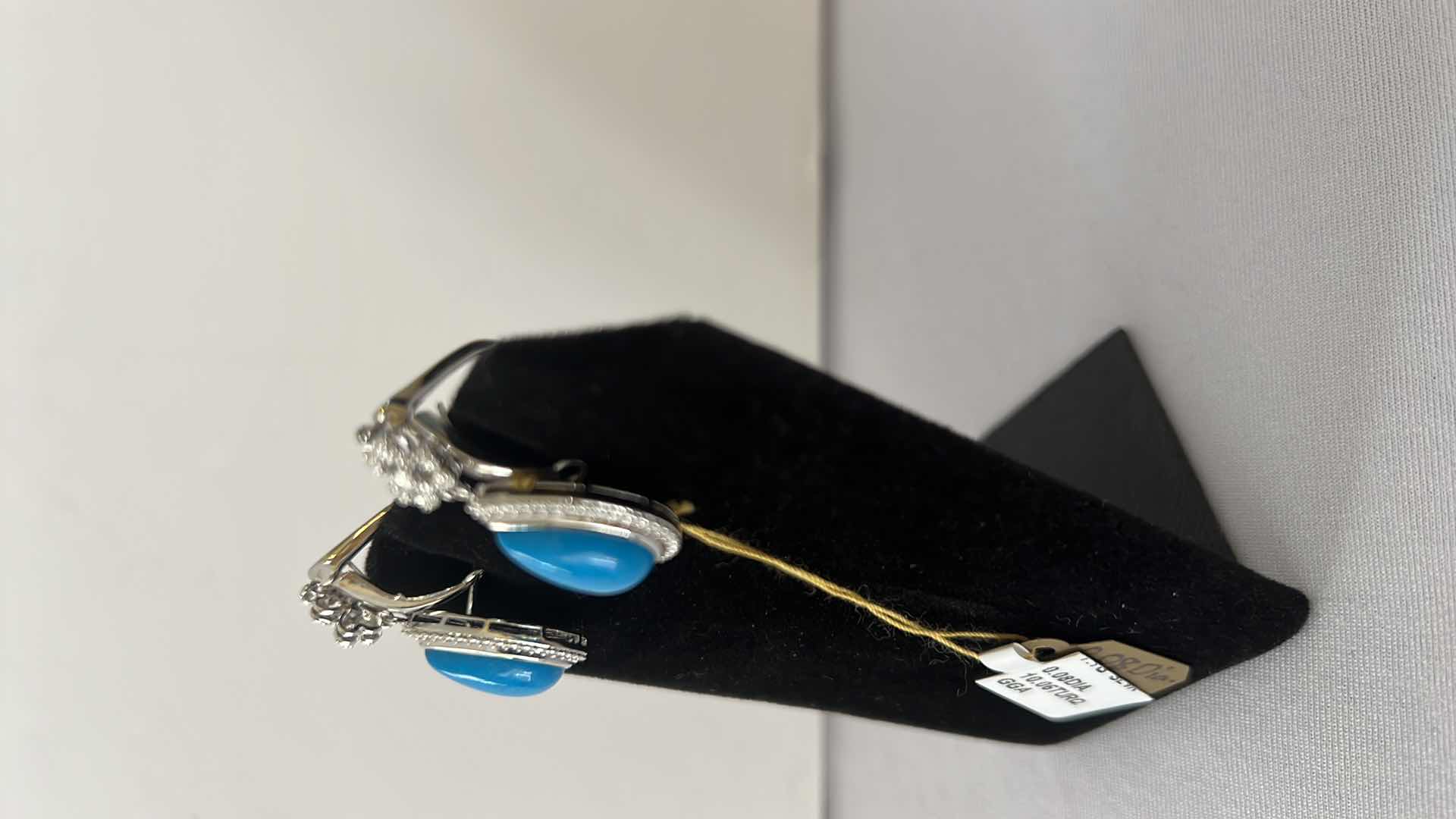 Photo 3 of 925 STERLING SILVER TURQUOISE & DIAMOND PEAR SHAPED EARRINGS-GGA CERTIFIED    ER007215