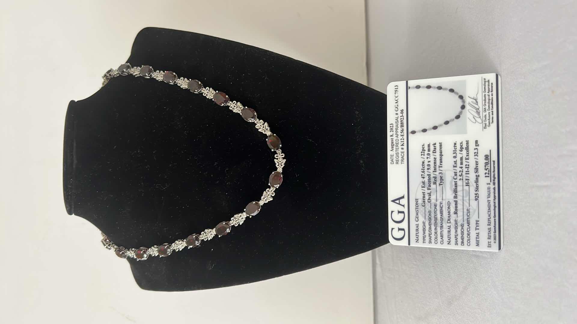 Photo 1 of 925 STERLING SILVER GARNET & DIAMOMD NECKLACE-GGA CERTIFIED    NK015375