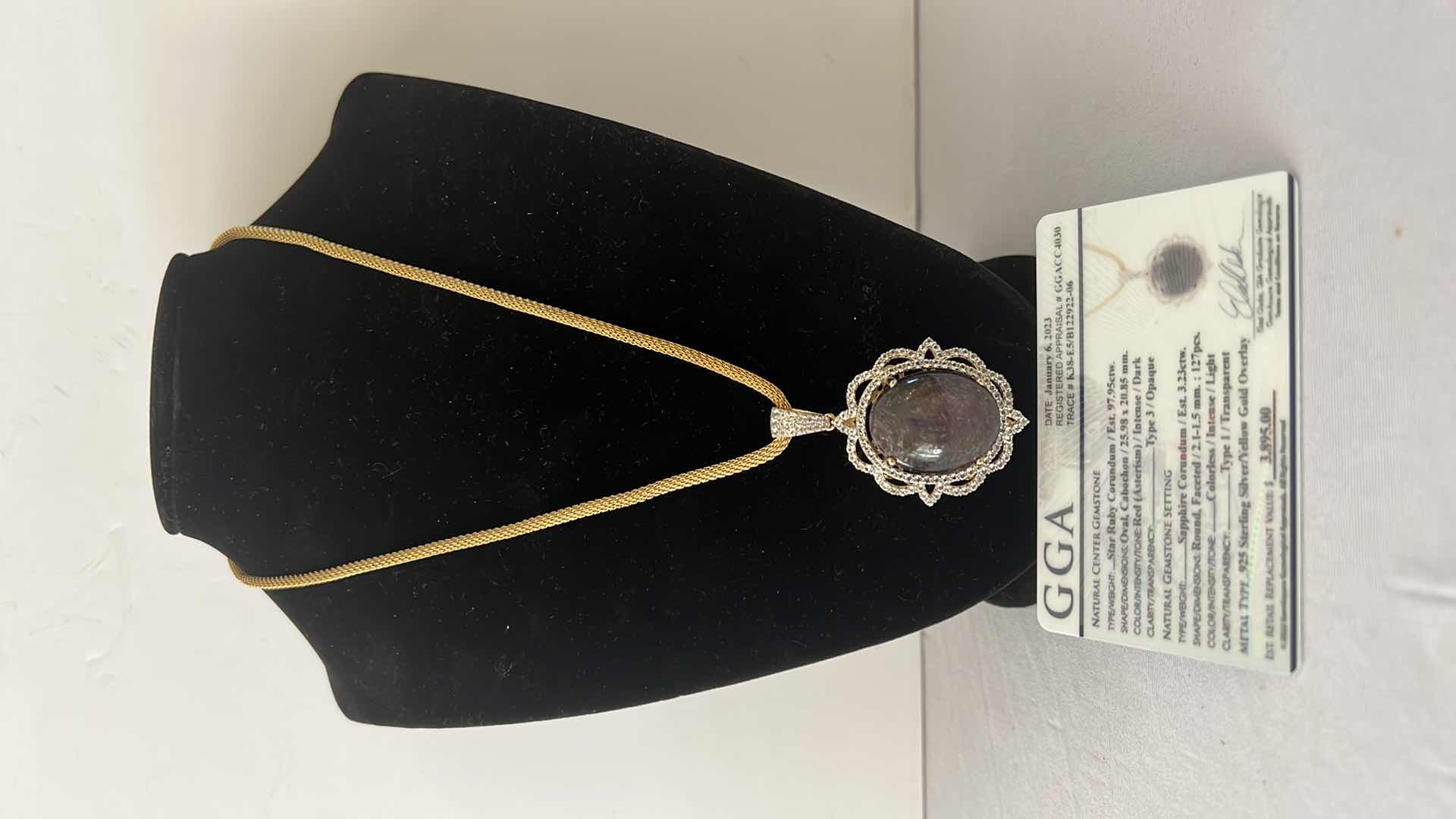 Photo 1 of 925 STERLING SILVER/YELLOW GOLD OVERLAY STAR RUBY & SAPPHIRE CORUNDUM OVAL NECKLACE-GGA CERTIFIED   NK015379