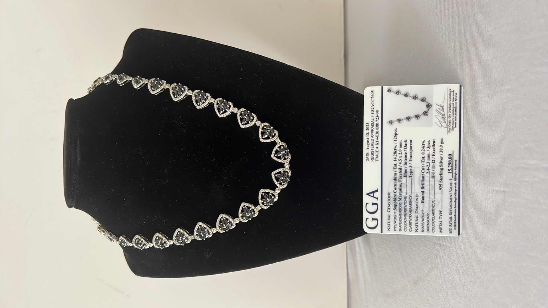 Photo 1 of 925 STERLING SILVER SAPPHIRE CORUNDUM & DIAMOND NECKLACE-GGA CERTIFIED    NK015377