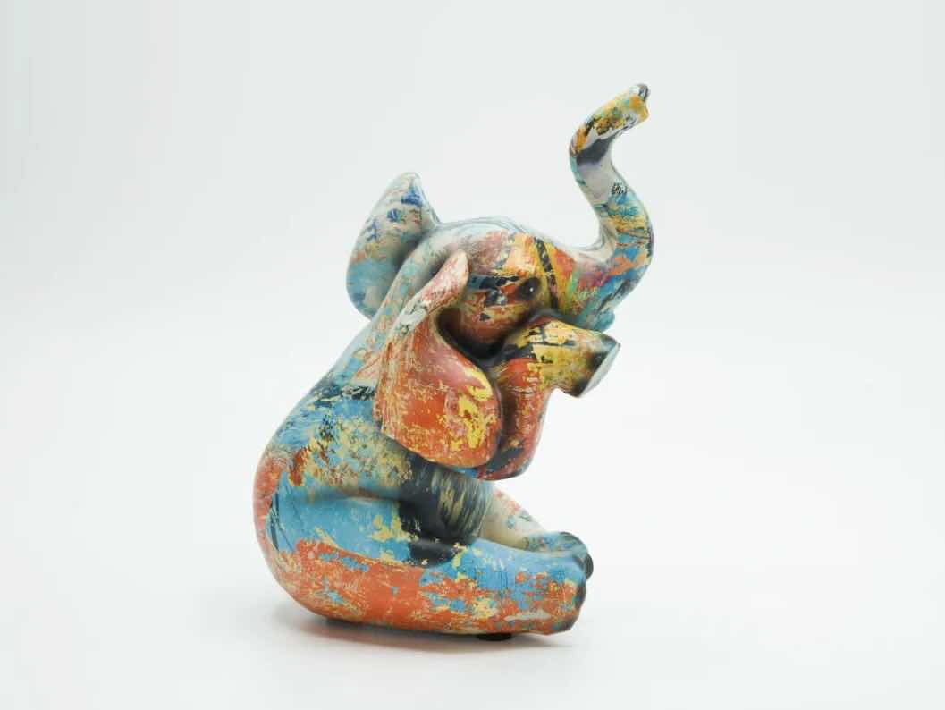 Photo 3 of BRANI COLORFUL RESIN ELEPHANT 5” x 6” x 8”