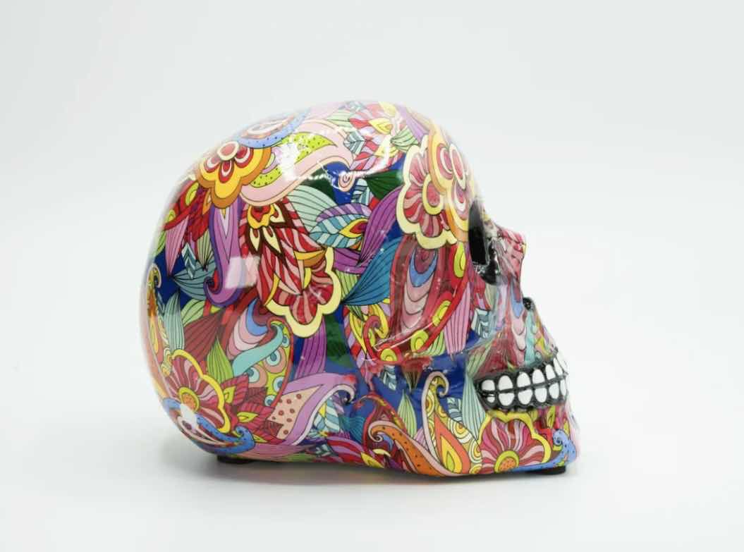 Photo 3 of BRANI LARGE COLORFUL RESIN SKULL 5” x 7” x 6”