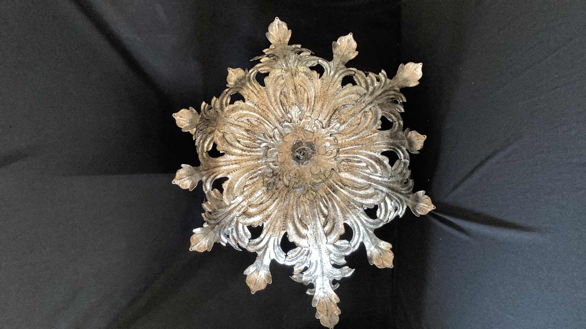Photo 3 of MID-CENTURY SILVER FINISH METAL CHANDELIER 24” X 18”H 11.5”