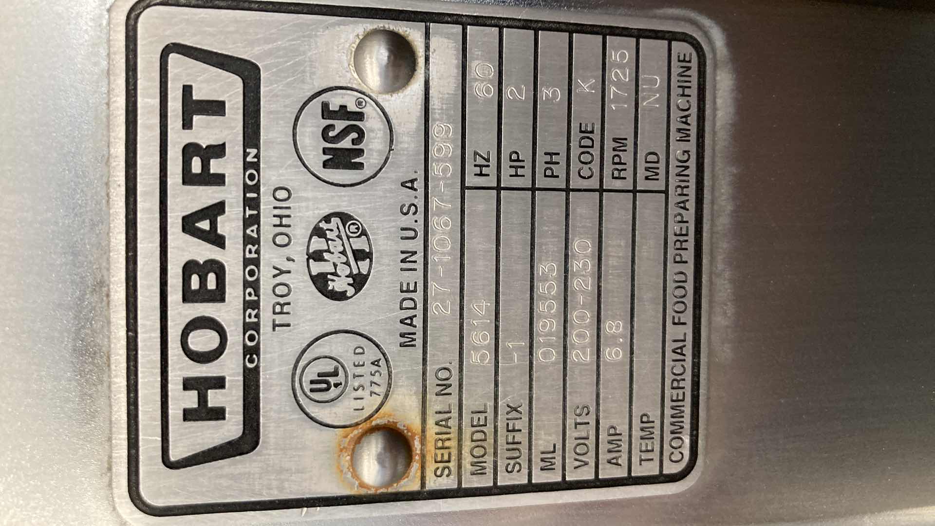 Photo 7 of HOBART COMMERCIAL MEAT SLICER 200-230VOLT MODEL 5614