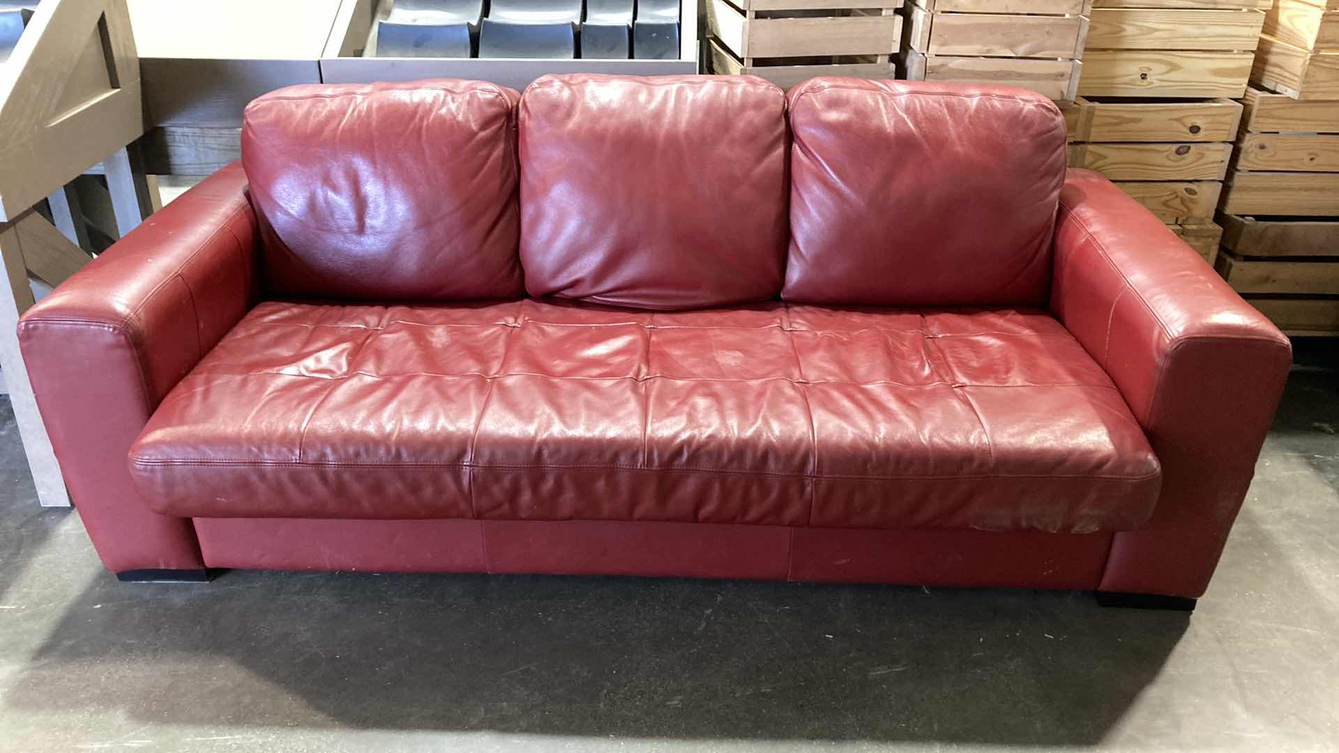 Photo 1 of F.D. STUDIOS ARTIFICIAL LEATHER RED SOFA 86” X 38” H 34” (DISPLAY MODEL)