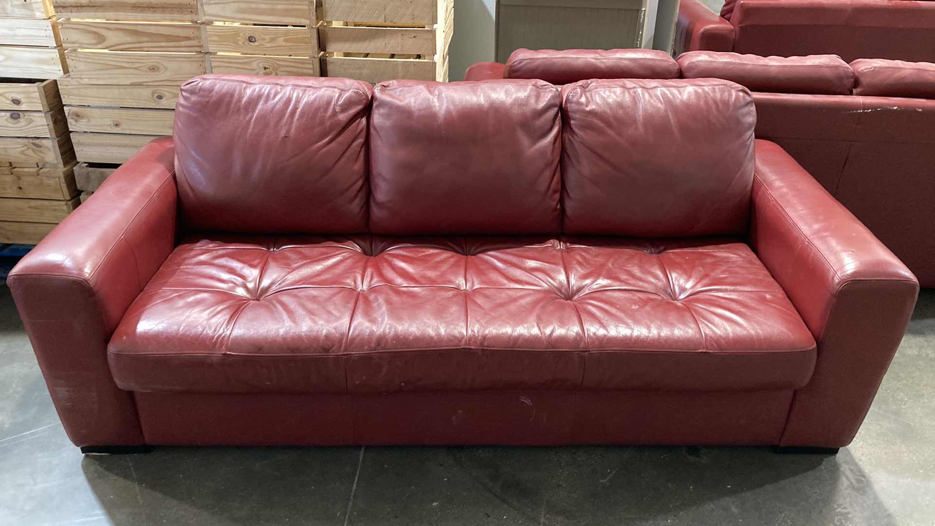 Photo 1 of F.D. STUDIOS ARTIFICIAL LEATHER RED SOFA 86” X 38” H 34” (DISPLAY MODEL)