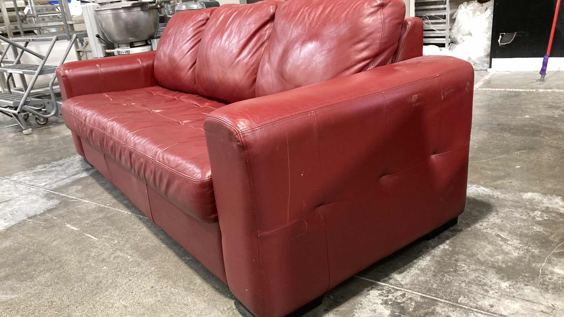 Photo 4 of F.D. STUDIOS ARTIFICIAL LEATHER RED SOFA 86” X 38” H 34” (DISPLAY MODEL)