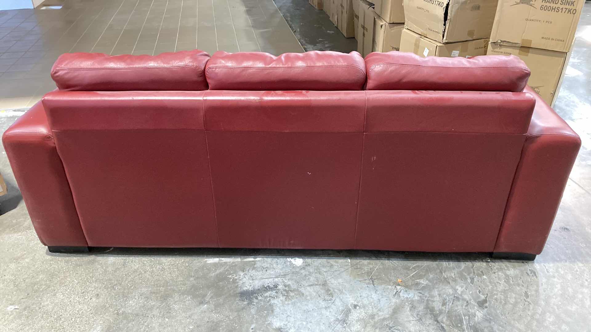 Photo 5 of F.D. STUDIOS ARTIFICIAL LEATHER RED SOFA 86” X 38” H 34” (DISPLAY MODEL)