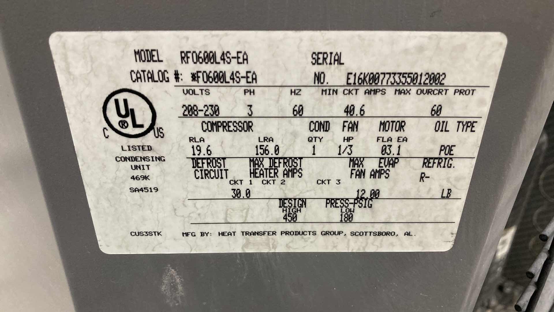 Photo 6 of RUSSELL CONDENSING UNIT MODEL RFO600L4S-EA