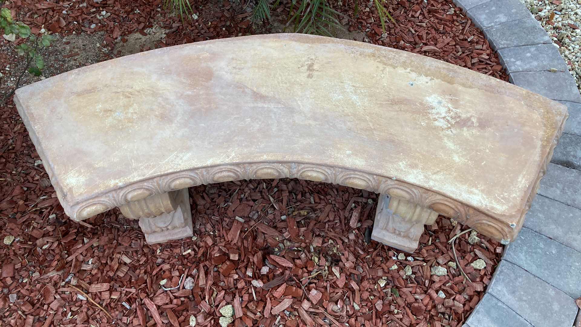 Photo 2 of STONE EARLY CENTURY STYLE  CURVED BENCH 52” X 20” H17” (HEAVY)