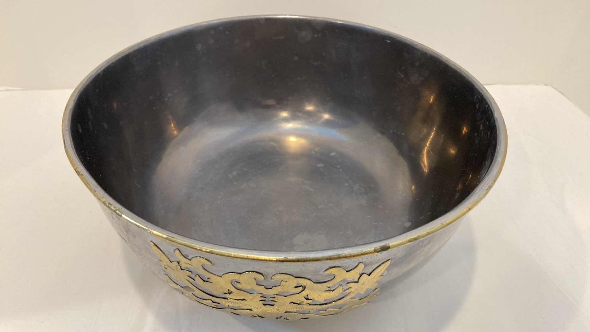 Photo 2 of HONG KONG SOLID PEWTER & BRASS BOWL