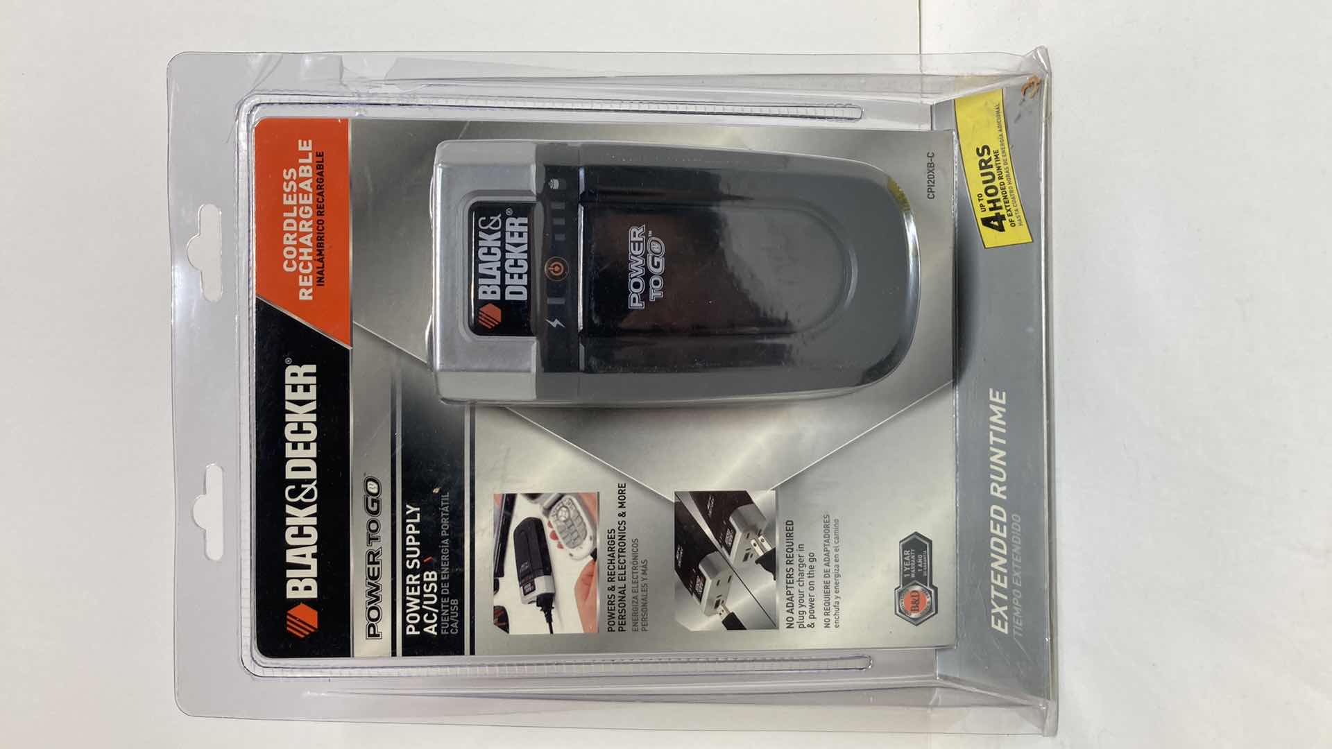 Photo 1 of BLACK & DECKER CORDLESS RECHARGEABLE AC/USB POWER SUPPLY MODEL CPI20XB-C