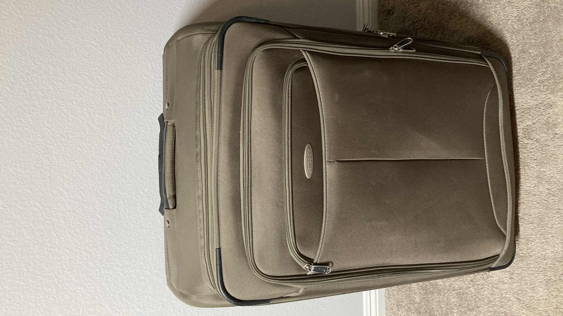 Photo 2 of SAMSONITE OLIVE DRAB ROLLING LUGGAGE BAG W SUIT BAG 20” X 14” H30”