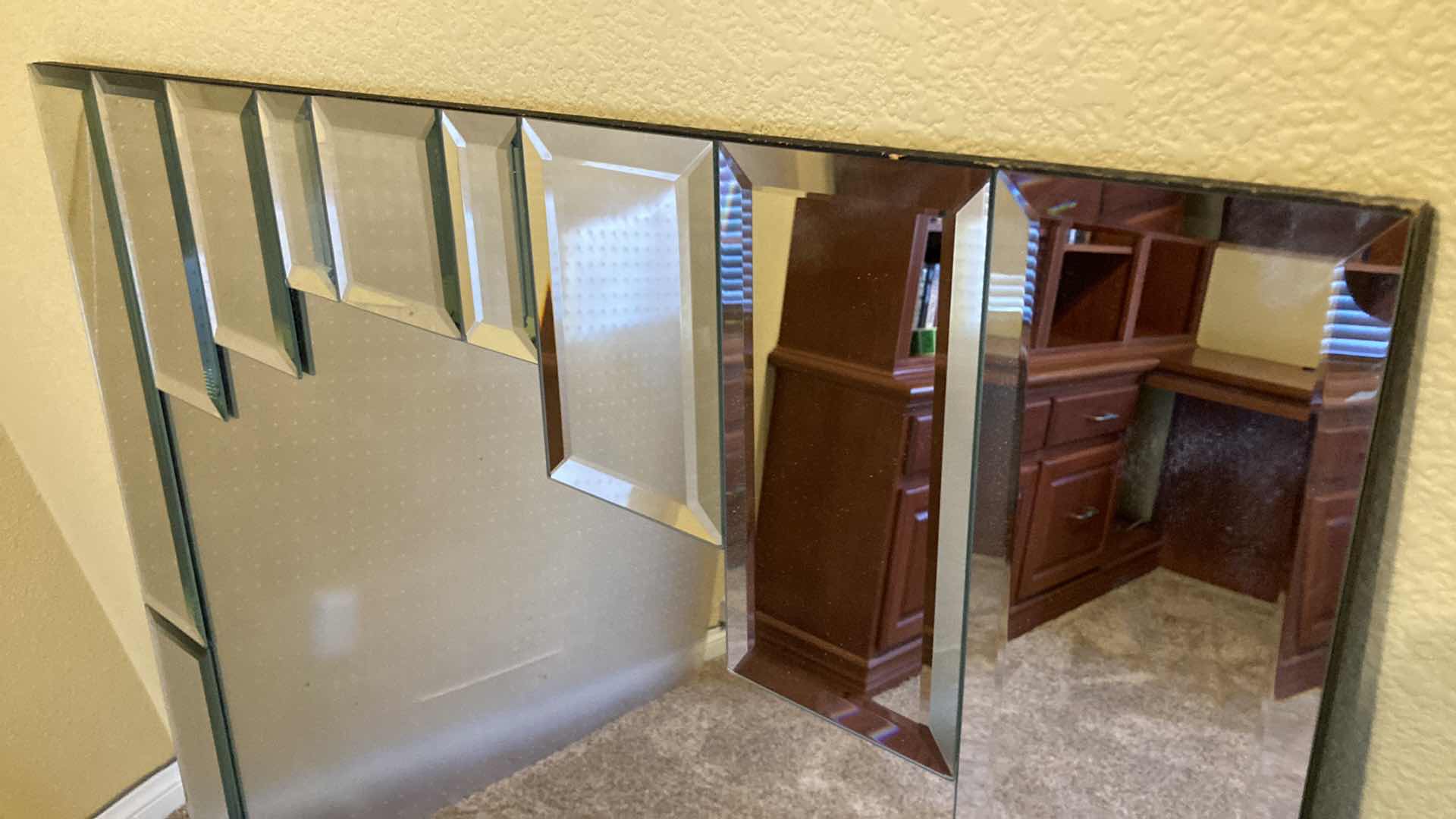 Photo 3 of MID-CENTURY BEVELED MIRRORED GLASS FRAMED MIRROR 32” X 48”