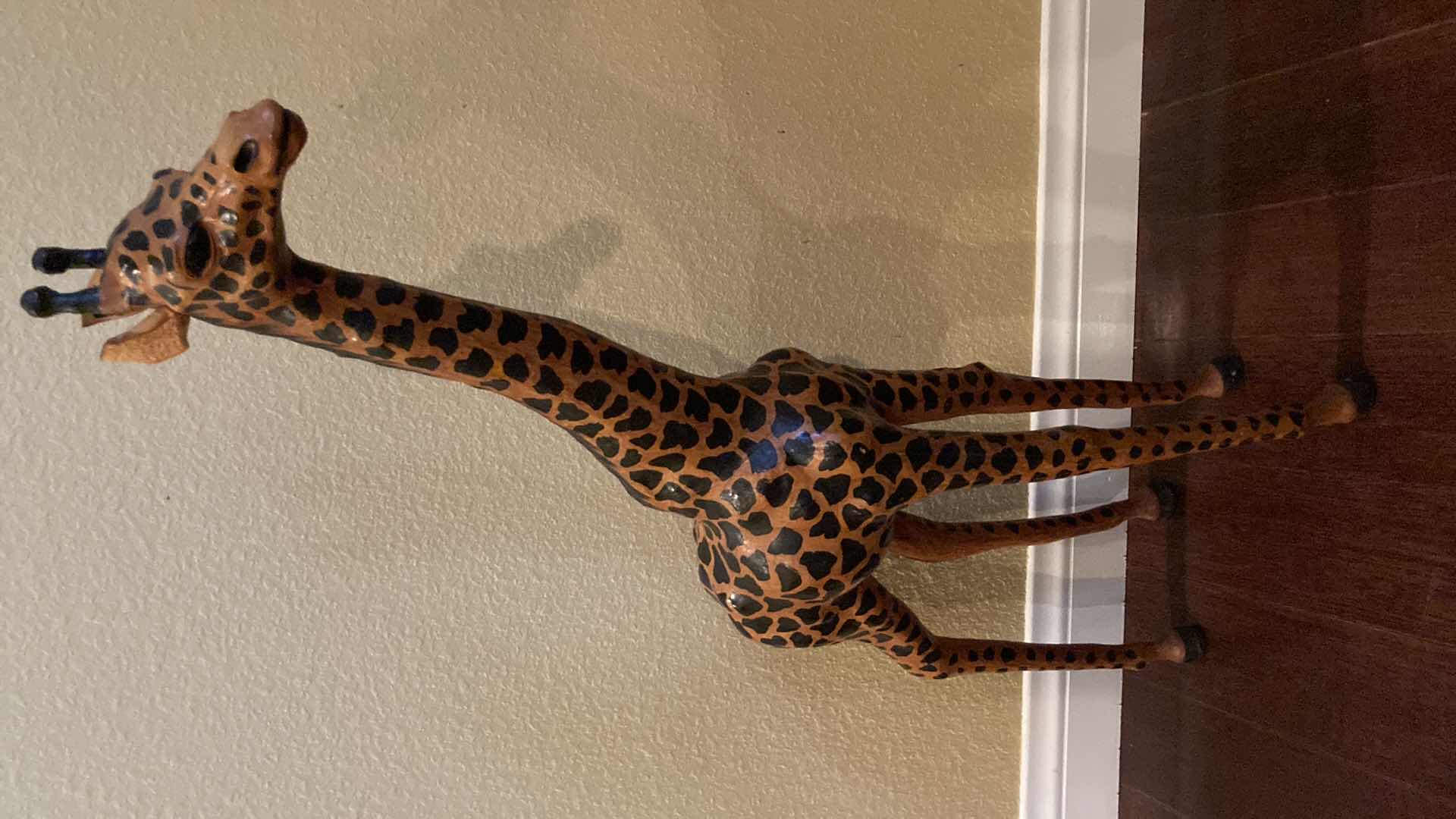 Photo 1 of HANDCRAFTED WOOD GIRAFFE STATUE 5.5” X 16” H30”