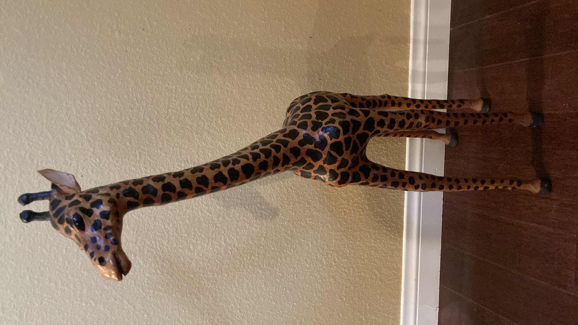 Photo 2 of HANDCRAFTED WOOD GIRAFFE STATUE 5.5” X 16” H30”