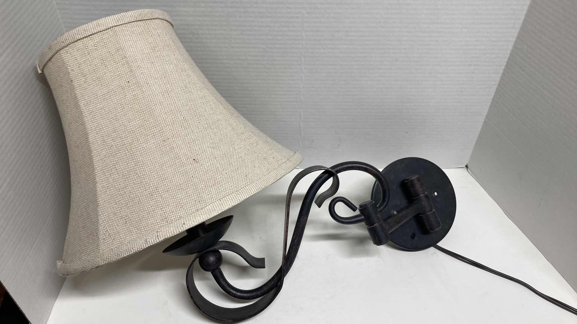 Photo 2 of WALL MOUNTED ADJUSTABLE AGED BRONZE LAMPS W SHADES (2) 12” X 20”