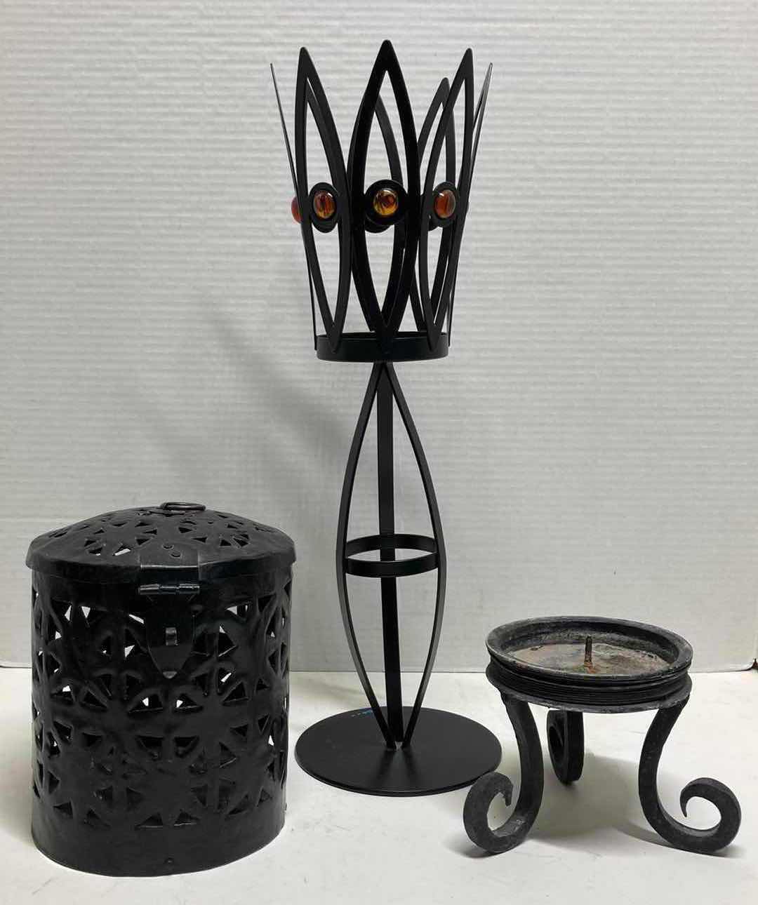 Photo 1 of WROUGHT IRON STYLE CANDLE HOLDERS (3)