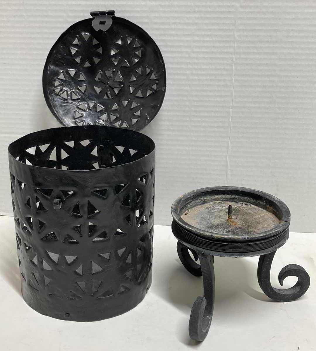 Photo 3 of WROUGHT IRON STYLE CANDLE HOLDERS (3)