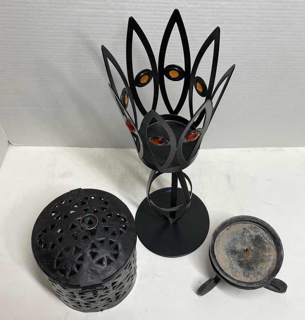 Photo 2 of WROUGHT IRON STYLE CANDLE HOLDERS (3)