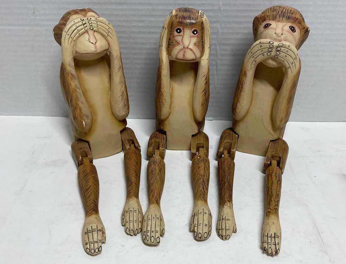 Photo 1 of SEE, HEAR, SAY NO EVIL WOOD FINISH RESIN MONKEY DECOR SET 3” X 11”