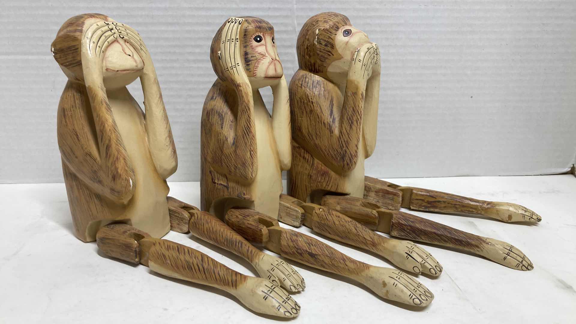 Photo 2 of SEE, HEAR, SAY NO EVIL WOOD FINISH RESIN MONKEY DECOR SET 3” X 11”