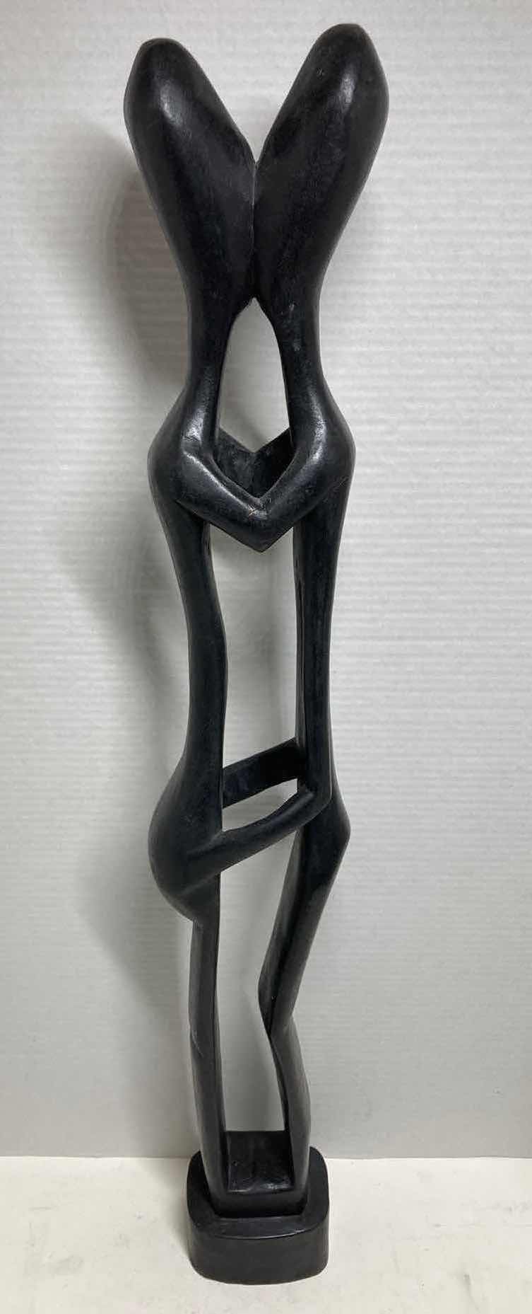 Photo 1 of AFRICAN STYLE HAND CRAVED COUPLE KISSING WOOD SCULPTURE 5” X 3” H33”