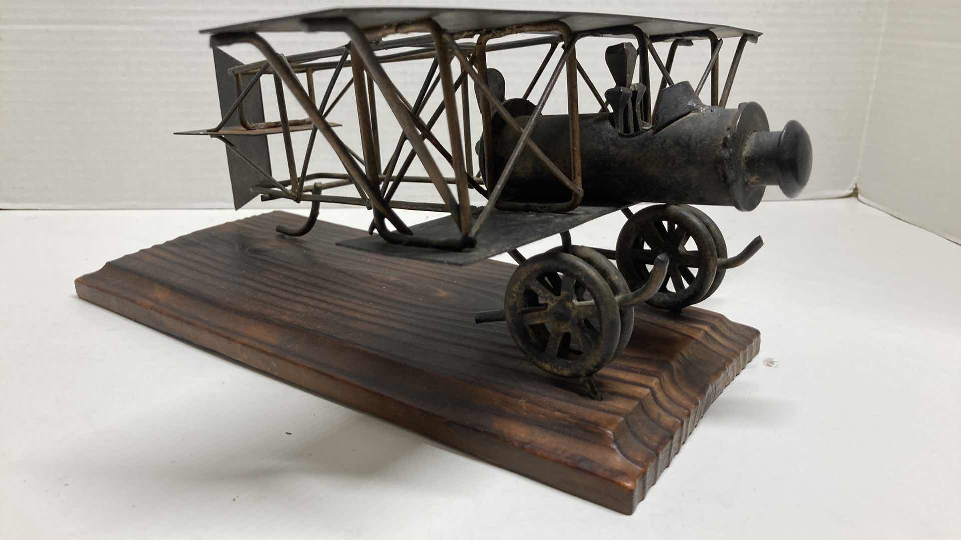 Photo 1 of WRIGHT BROTHERS STYLE METAL SCULPTED AIRPLANE W WOOD BASE 11” X 10” H5”