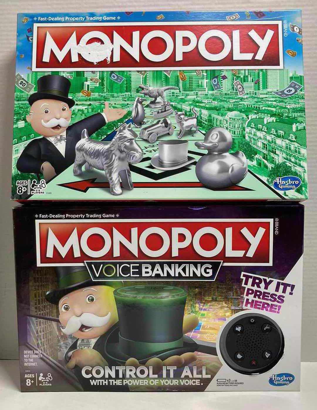 Photo 1 of MONOPOLY CLASSIC BOARD GAME & MONOPOLY VOICE BANKING BOARD GAME