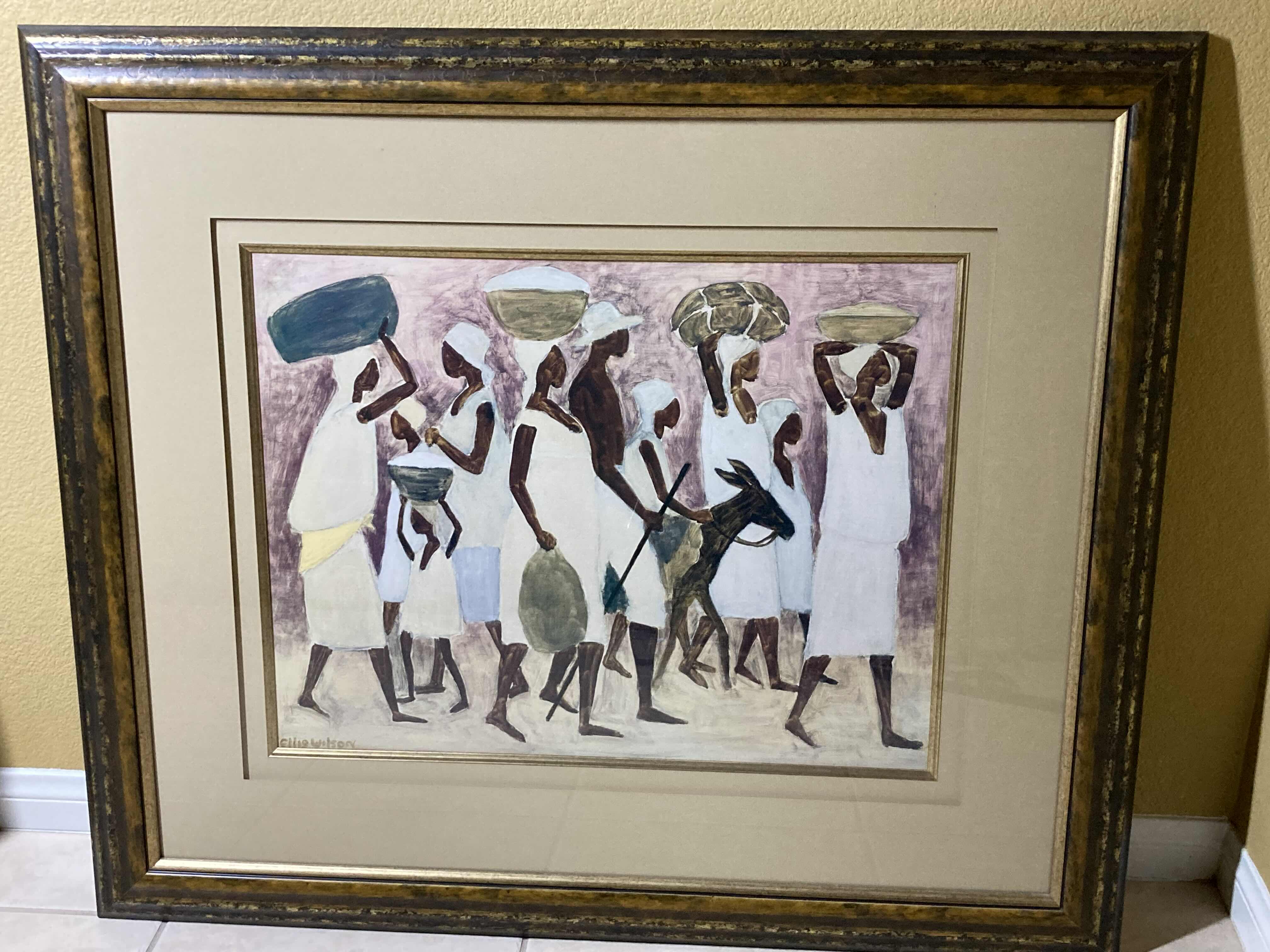Photo 1 of AFRICAN TO THE MARKET FRAMED ARTWORK SIGNED BY ELLIS WILSON 44.5” X 38”