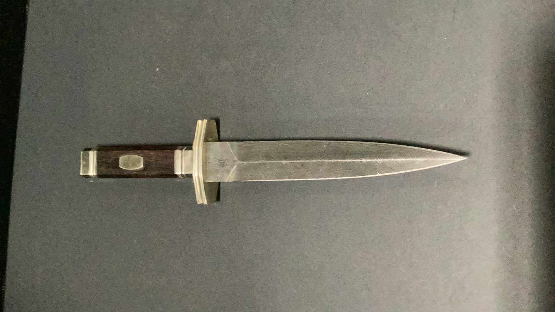 Photo 2 of TEAK HANDLE 9 1/2” DAMASCUS STYLED BLADE KNIFE