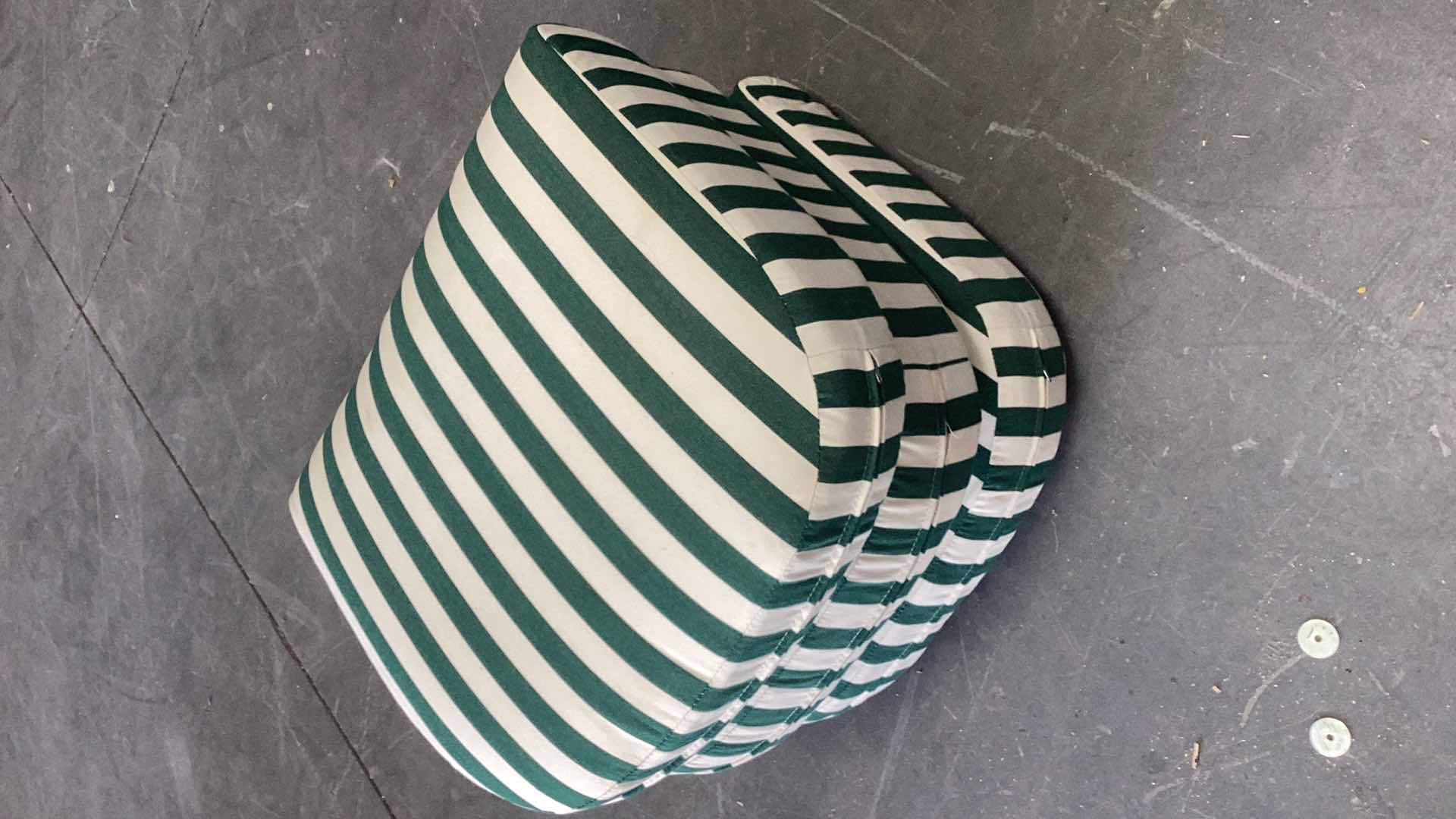 Photo 2 of 3-PADDED OUTDOOR "GREEN W WHITE STRIPES" CHAIR CUSHIONS
