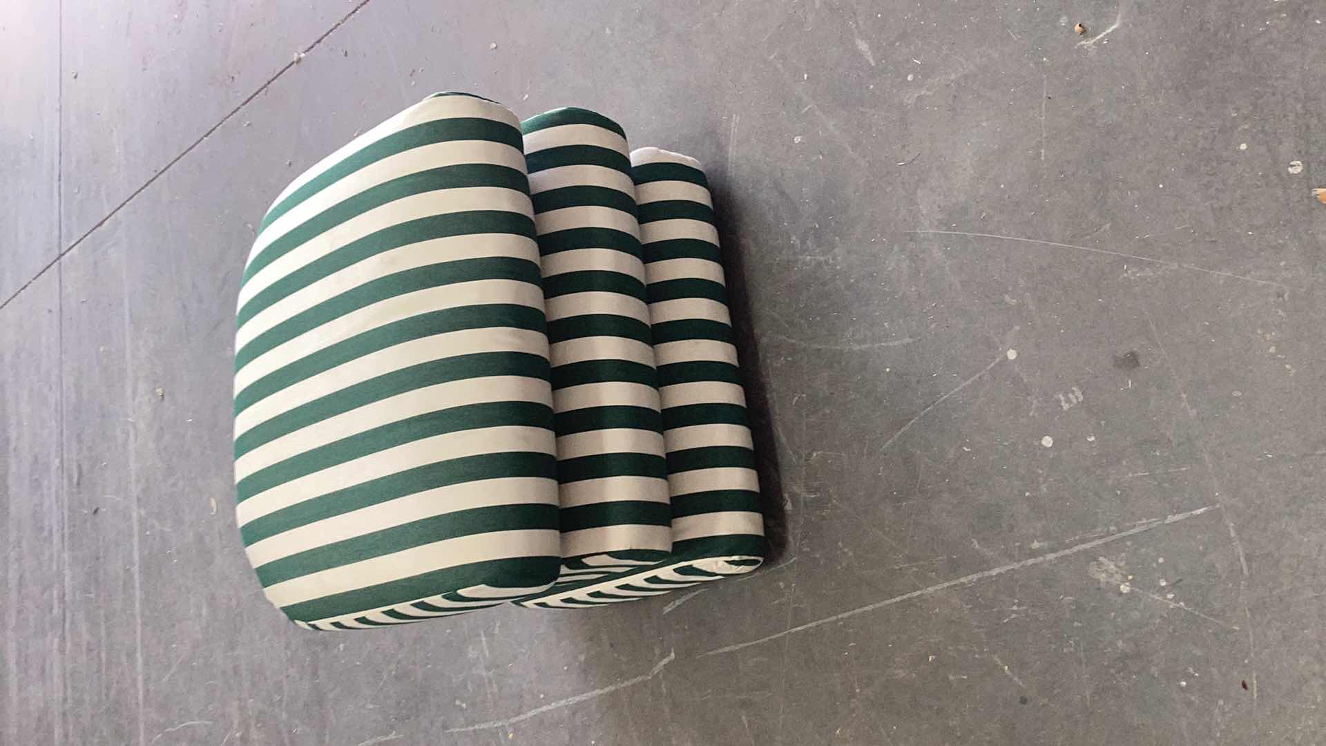 Photo 1 of 3-PADDED OUTDOOR "GREEN W WHITE STRIPES" CHAIR CUSHIONS