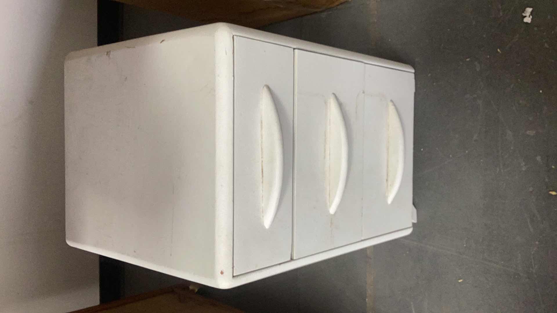 Photo 1 of WHITE WOOD PAINTED 3 DRAWER SIDE TABLE 14” X 17” H 26”