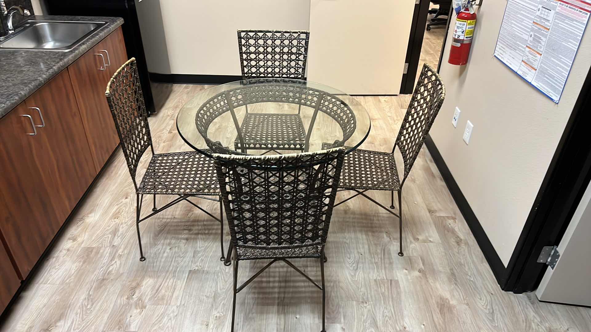 Photo 8 of 36” ROUND CANE W GLASSTOP TABLE W 4 CANE SIDE CHAIRS