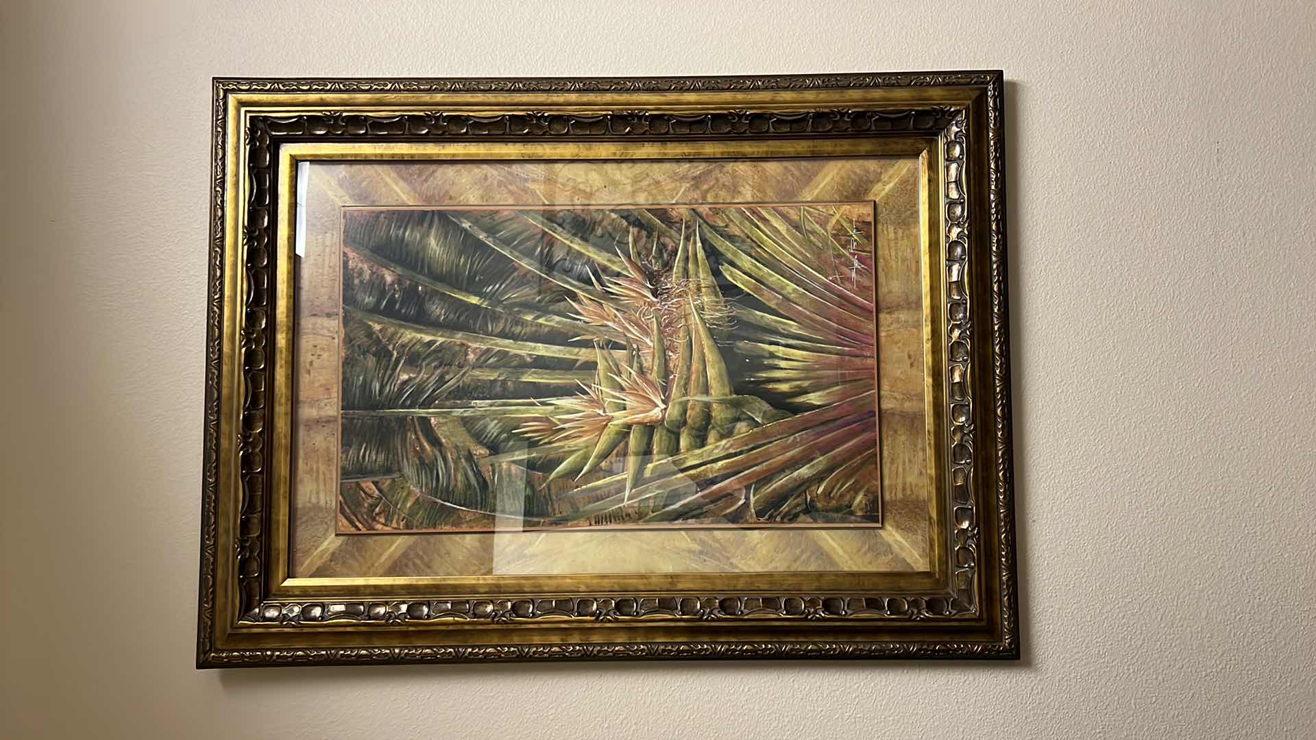 Photo 1 of GOLD FRAMED TOMMY BAHAMA “TROPICAL PLANT” SIGNED ARTWORK 33” x 45”