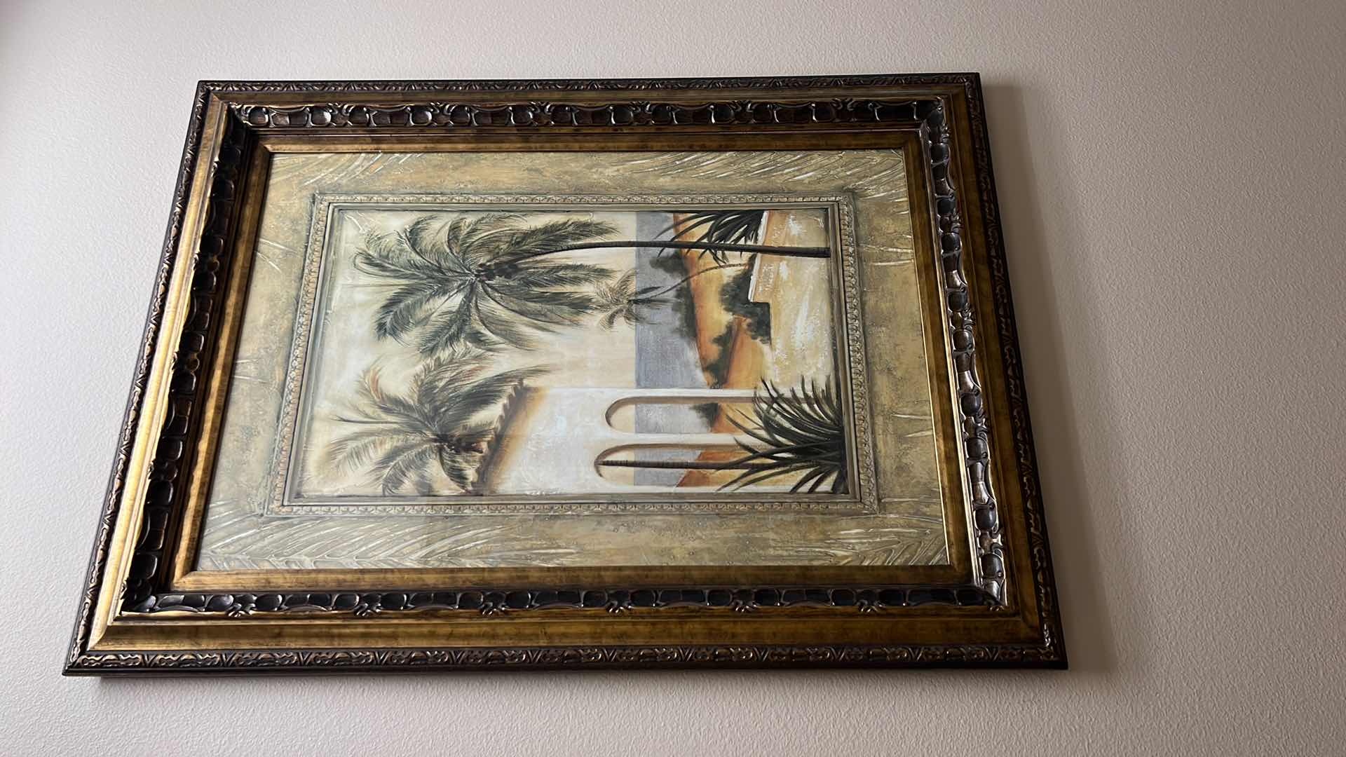 Photo 1 of FRAMED TOMMY BAHAMA “BEACH W PALM TREE” ARTWORK 33” x 45”