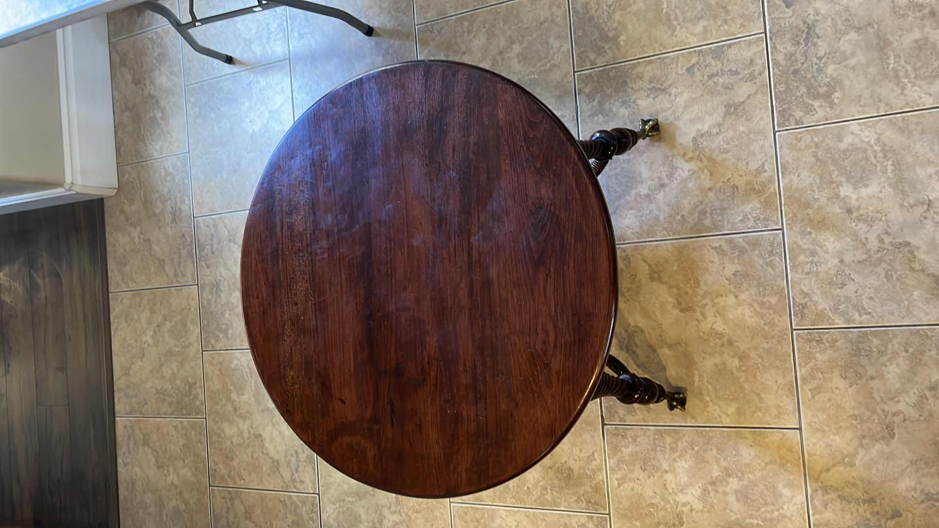 Photo 6 of 30” ROUND MAHOGANY PARLOR TABLE W BRASS CLAW LEGS H28”