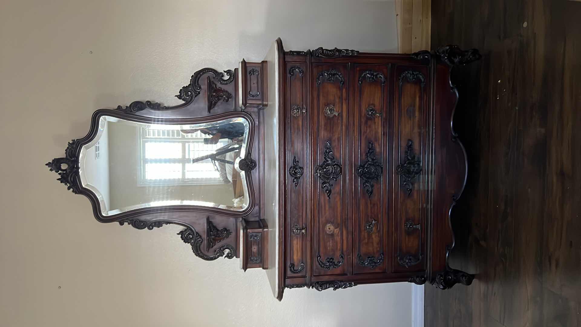 Photo 8 of ANTIQUE WALNUT VICTORIAN EASTLAKE DRESSER W MIRROR AND MARBLE TOP  51” x 24” H80” 