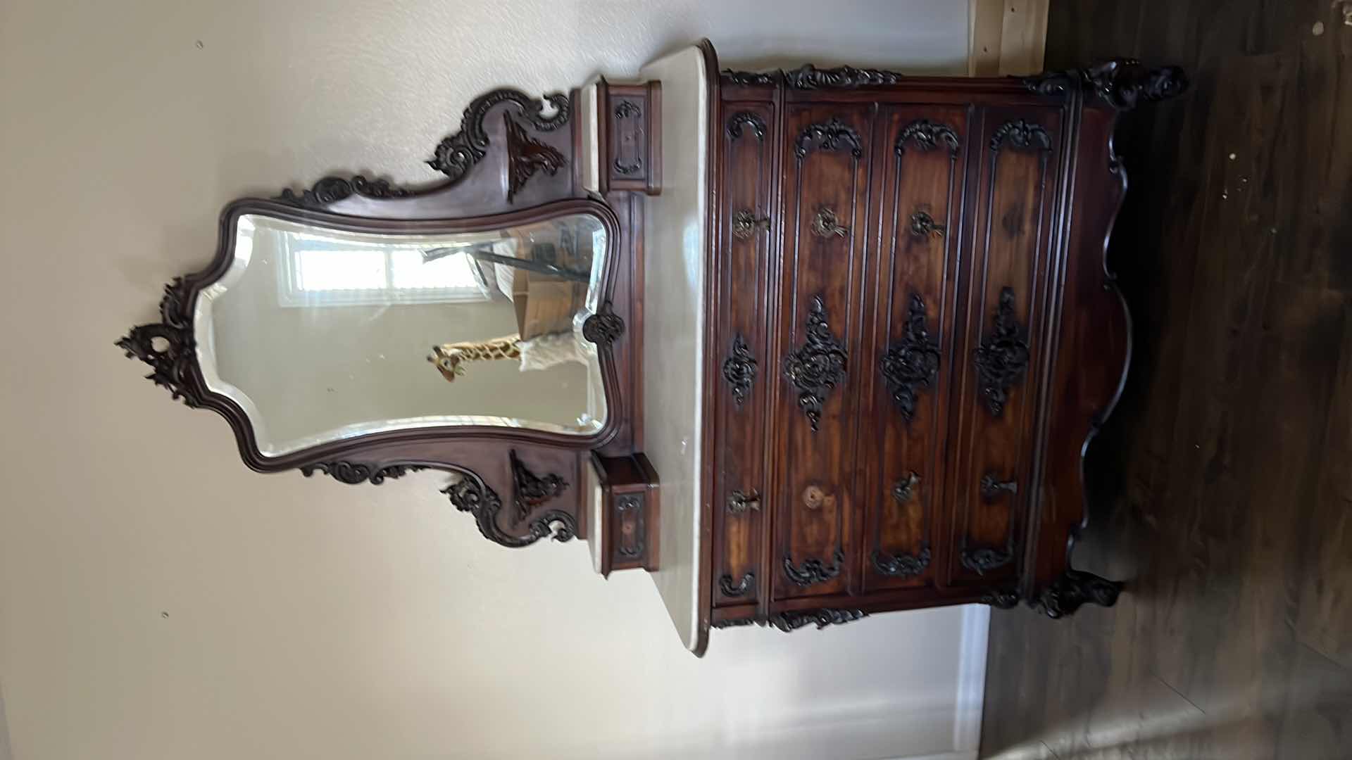 Photo 7 of ANTIQUE WALNUT VICTORIAN EASTLAKE DRESSER W MIRROR AND MARBLE TOP  51” x 24” H80” 