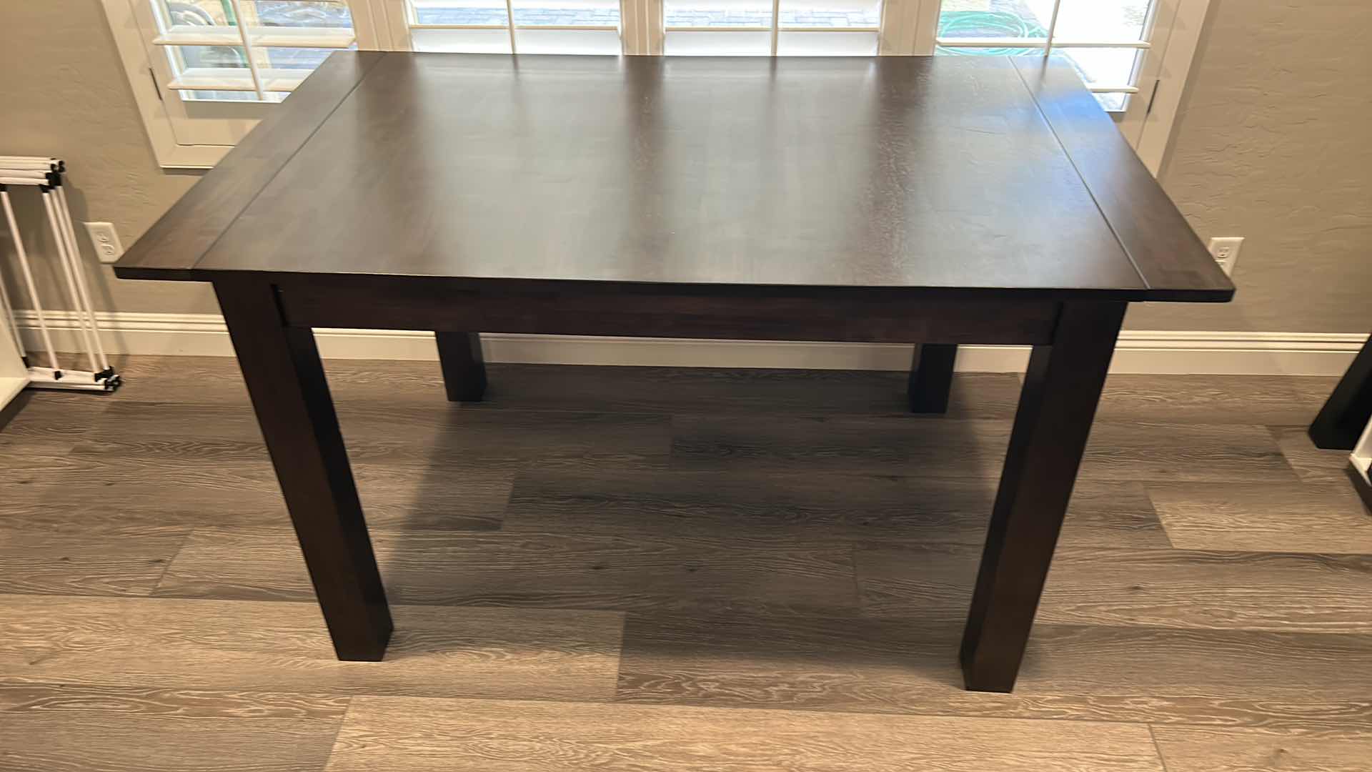 Photo 4 of DARK WOOD DINING TABLE 63” x 38” x H3’ (SIDES OPEN UP)