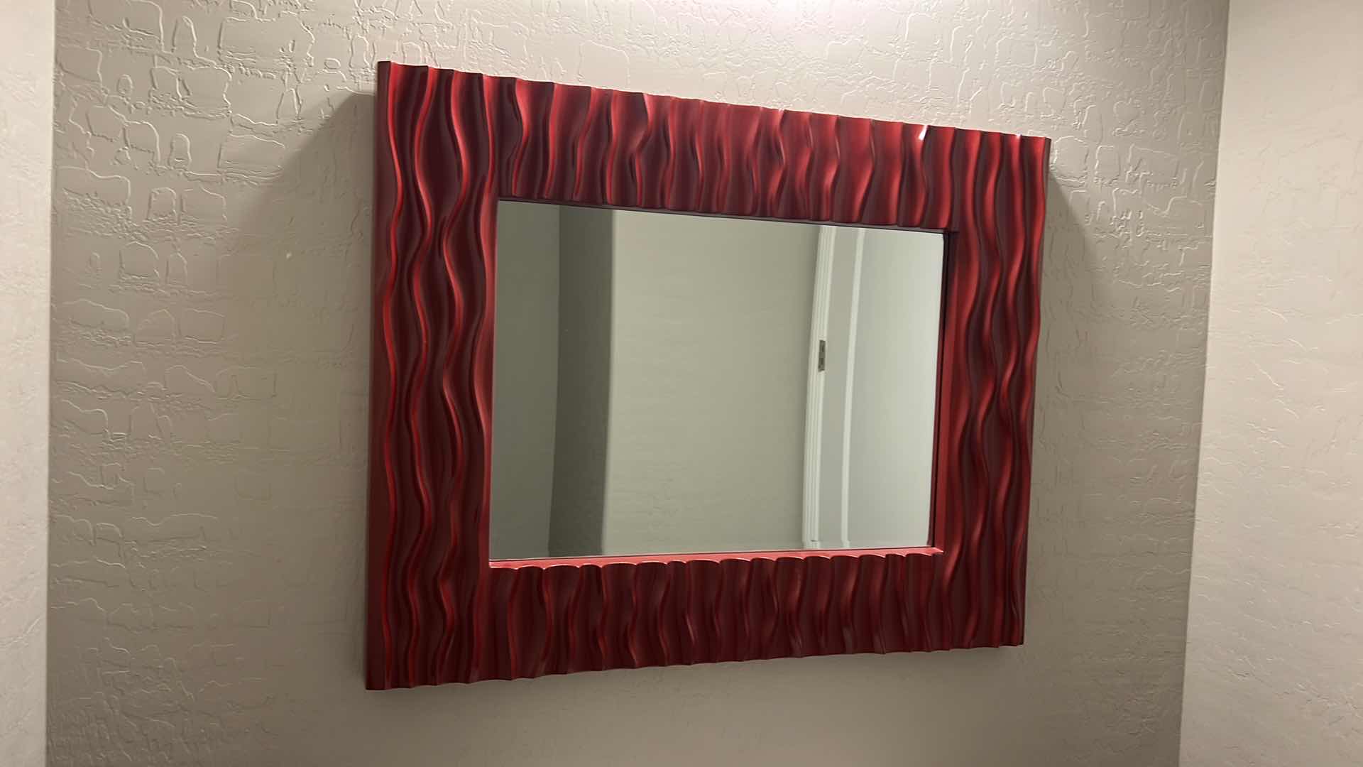 Photo 2 of HOME DECOR - 38.5 x 31” WAVY RED FRAMED MIRROR