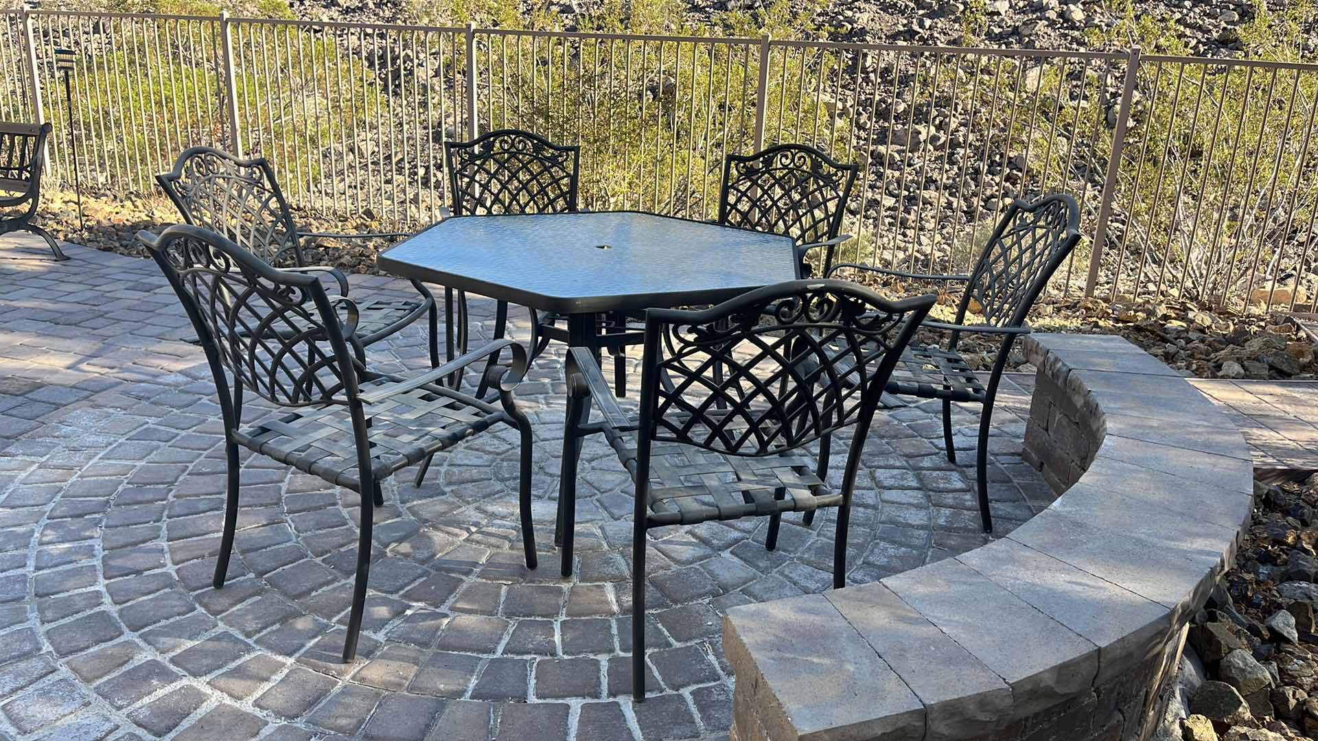 Photo 3 of OUTDOOR FURNITURE TABLE 51” WIDTH H 28” & 6 CHAIRS 