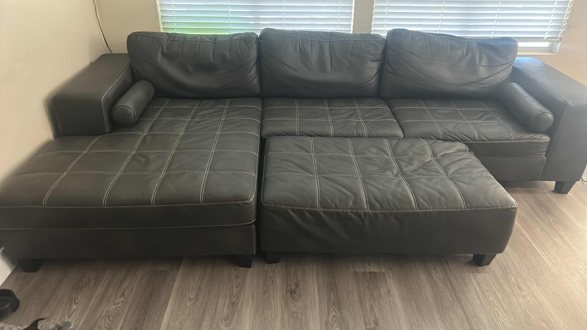 Photo 1 of ASHLEY FURNITURE LEATHER THREE PIECE LOUNGE SOFA WITH OTTOMAN 11’ x 37” and 67” OTTOMAN 50” x 30”