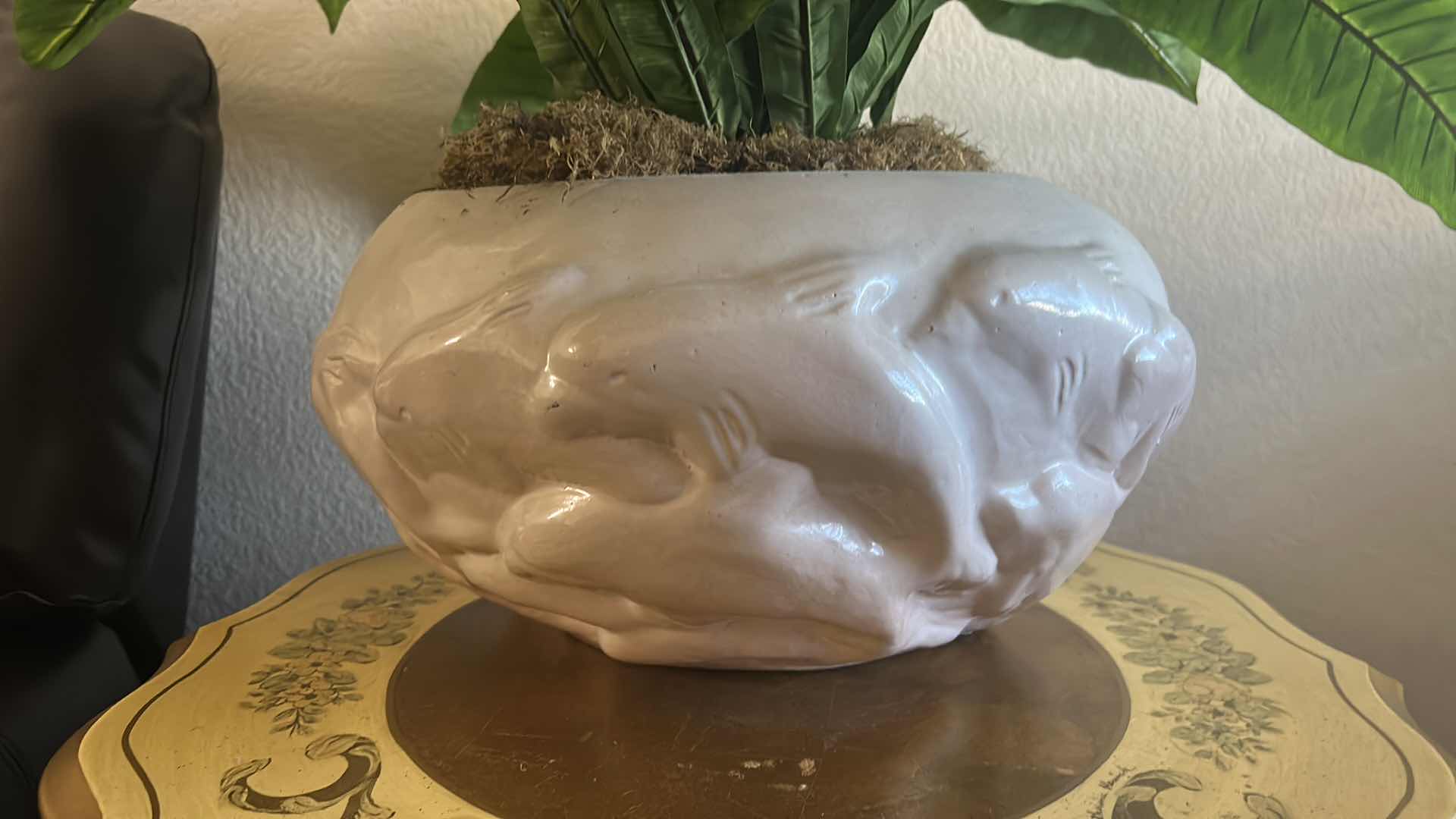 Photo 2 of CERAMIC DOLPHIN POTTERY WITH FAUX PLANT pottery 18” x 9”