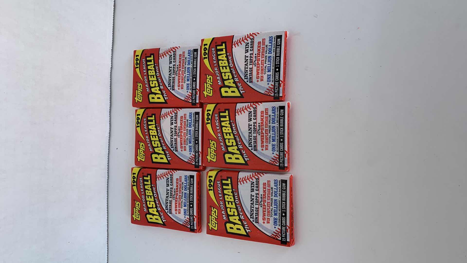 Photo 1 of 6 PACKS OF TOPPS 1991 BASEBALL WAX PACKS